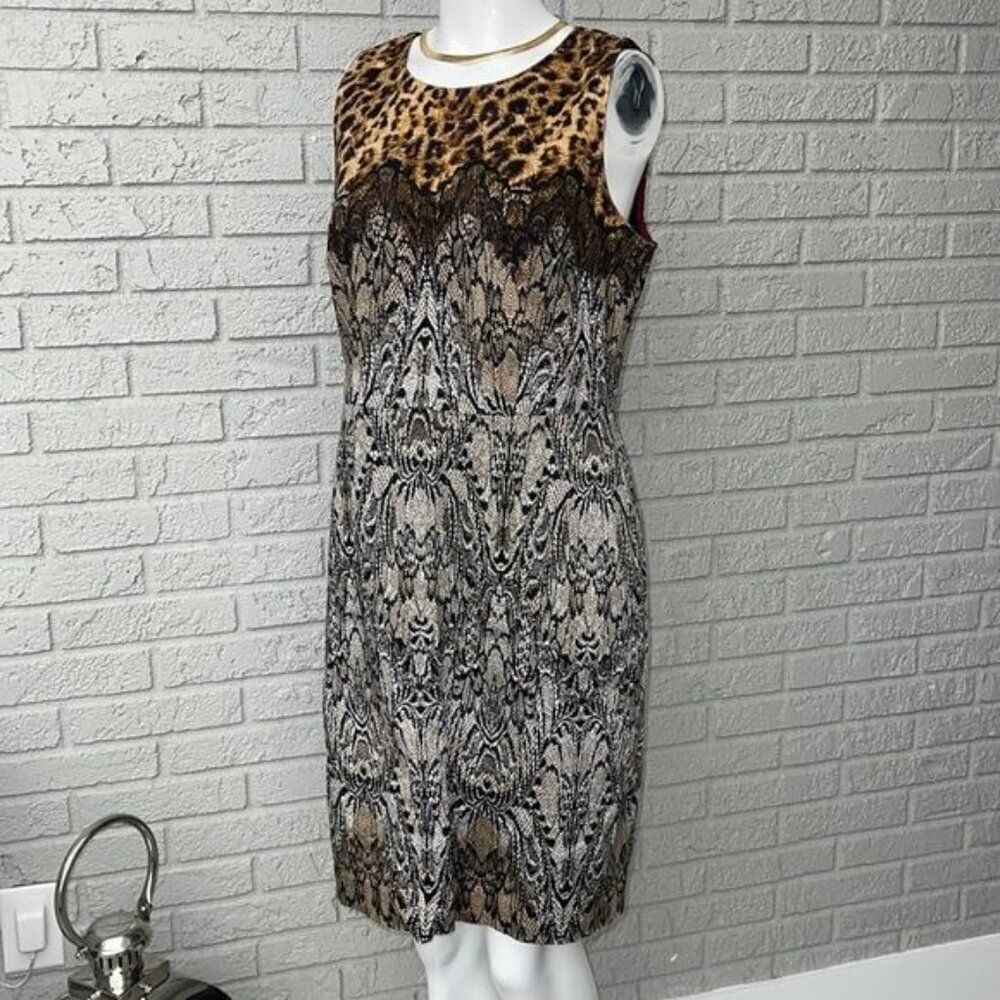Ann Taylor Women Leopard & Lace Print Shift Dress Size 10